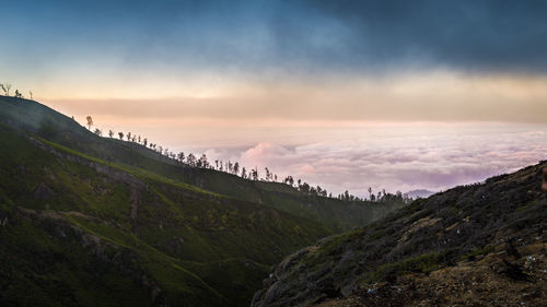 View of kawah ijen mountain and lake in indonesia