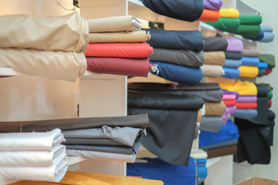 Close-up of clothes in store