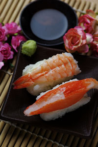 High angle view of sushi on plate