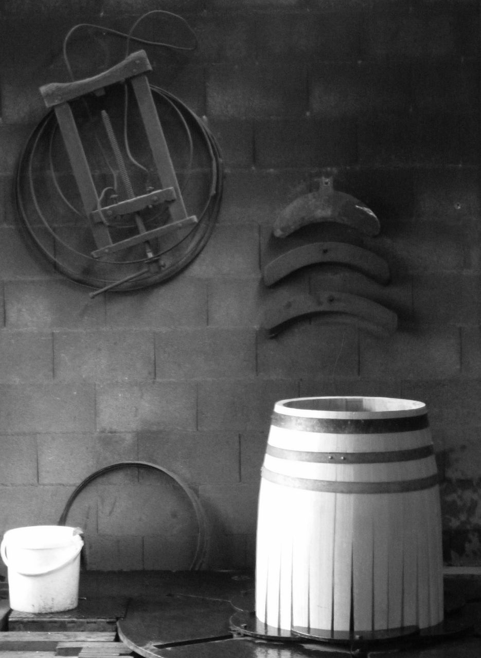 bucket, indoors, container, no people, table, bowl, barrel, day, wine cask