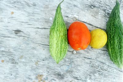 High angle view of fruits on table