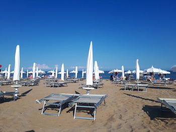 Panoramic view of beach against clear blue sky