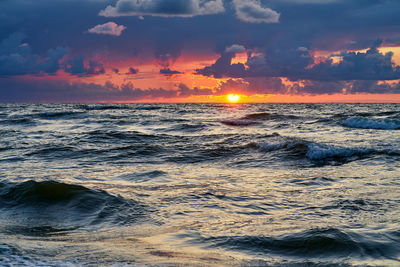 Scenic view of sea against sky during sunset