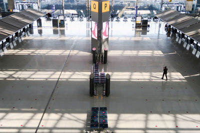 High angle view of people walking on street