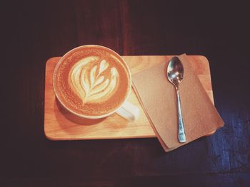 High angle view of coffee on table