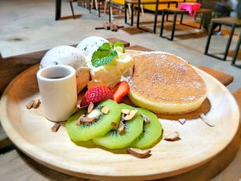 High angle view of breakfast served on table