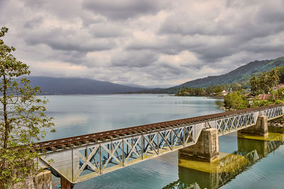 Bridge over lake against sky