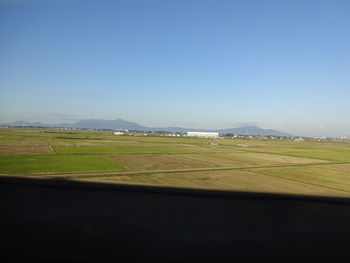 Scenic view of field against clear sky