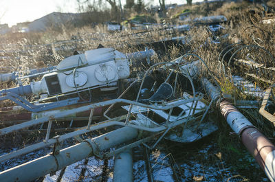 High angle view of abandoned car