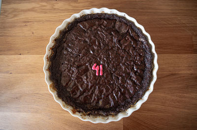 Directly above shot of chocolate cake on table