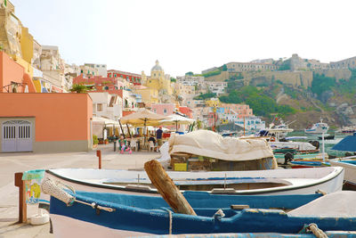 Beautiful colorful harbor of procida island, naples, italy.