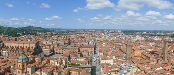 High angle shot of townscape against sky