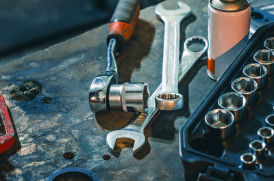 High angle view of machine part