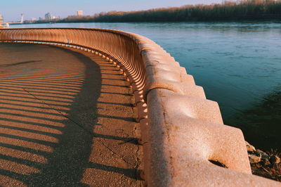 High angle view of staircase by river