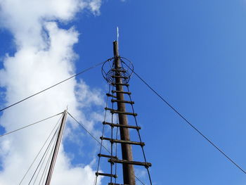 Low angle view of sailboat mast against sky