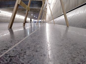 High angle view of people walking in building