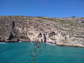 Scenic view of sea against clear blue sky