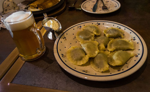High angle view of food in glass on table