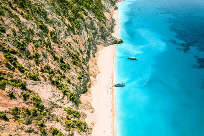 Aerial view of beach and mountain in greece