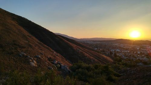 Sunset over mountain range