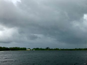 Scenic view of lake against cloudy sky