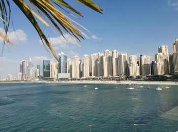 Sea by buildings against sky in modern  city