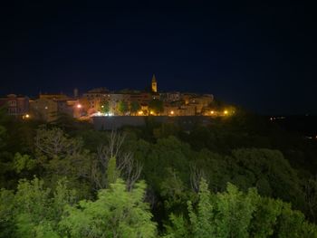 Illuminated buildings at night