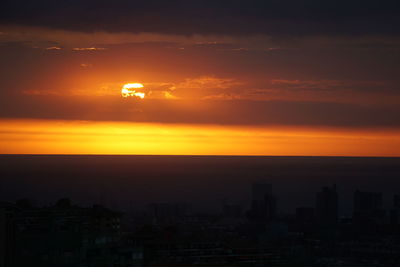 Silhouette buildings against sky during sunset