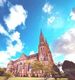 Low angle view of temple building against sky