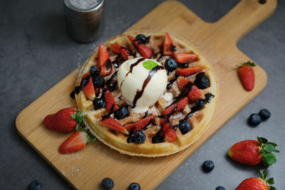 High angle view of breakfast on table