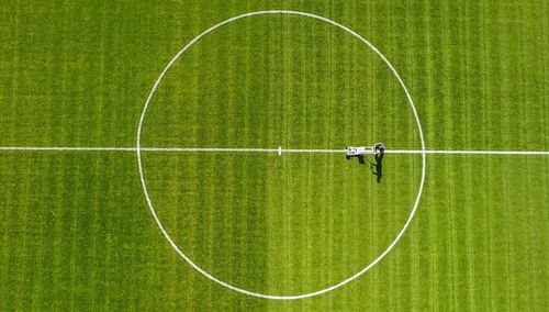 High angle view of soccer field