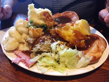 Close-up of served food in plate