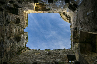 Low angle view of old ruins against sky