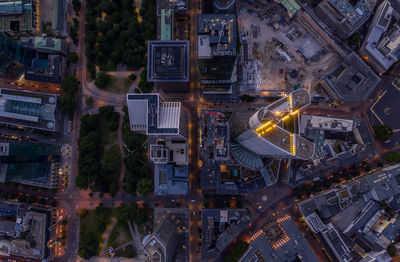 High angle view of street amidst buildings in city