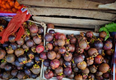 High angle view of grapes in market