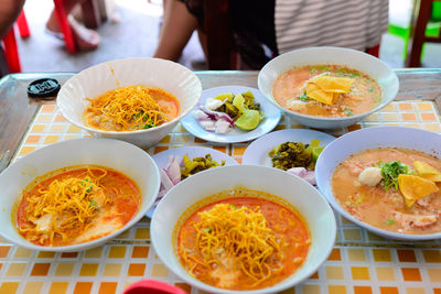 Close-up of meal served on table