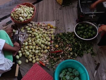 High angle view of fruits for sale in market