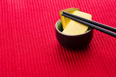 High angle view of dessert on table