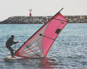 Boat sailing in sea