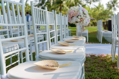 View of potted plant on table in yard