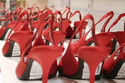 Close-up of red shoes for sale