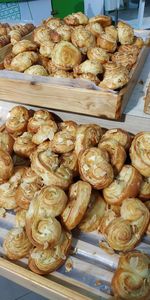 High angle view of bread for sale at market