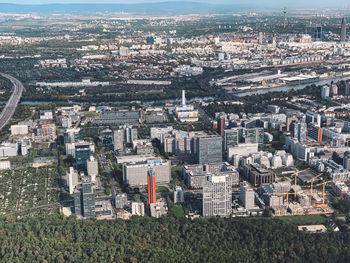 High angle view of city buildings