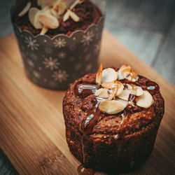 Close-up of chocolate cake on table