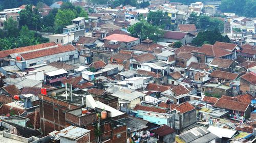 High angle view of buildings in city