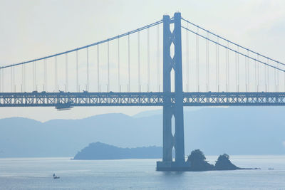 View of suspension bridge over sea