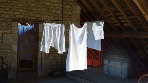 Clothes drying against building