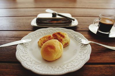 Close-up of breakfast served on table