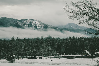 Scenic view of snow covered mountains against sky