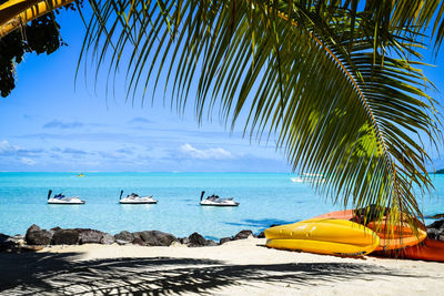 Scenic view of beach against clear blue sky